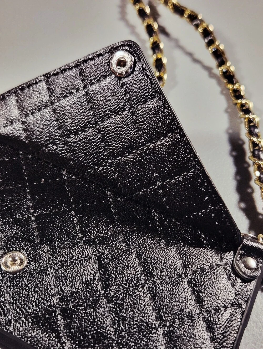 Black Quilted Leather iPhone 11 Pro Max Case Crossbody Wallet Chain Envelope